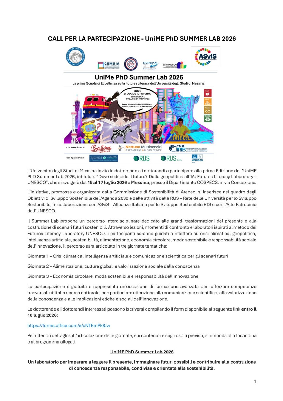 CALL_UniME PhD Summer Lab 2026